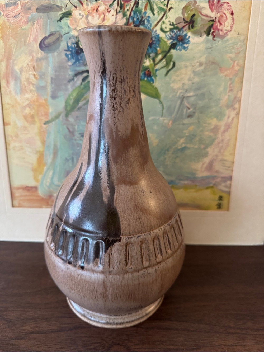 Vintage Blue Mountain Pottery Mocha Drip Glaze Carafe Vase 906 Mid Century BMP